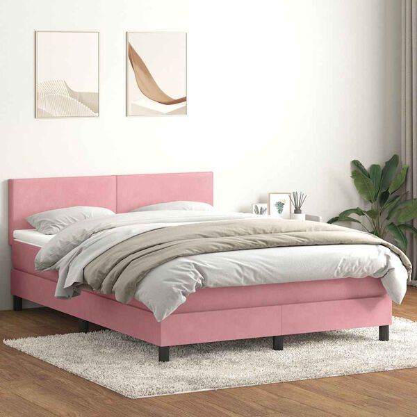 vidaXL Sommier &agrave; lattes de lit avec matelas et LED rose 160x210 cm velours