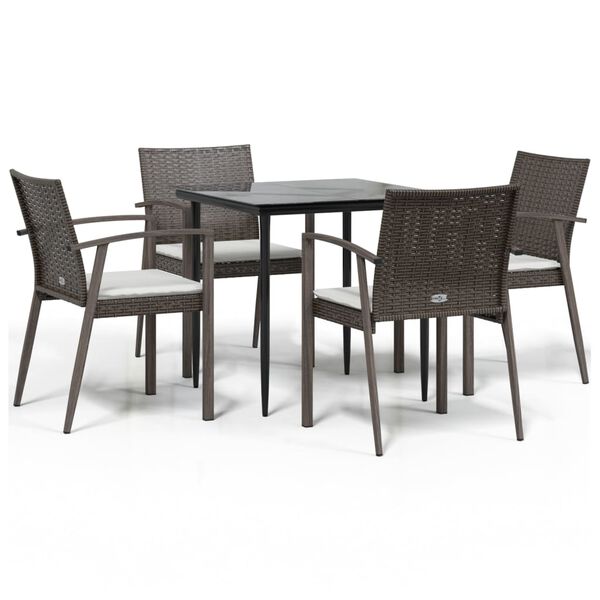 vidaXL Ensemble &agrave; manger de jardin 5 pcs coussins r&eacute;sine tress&eacute;e acier