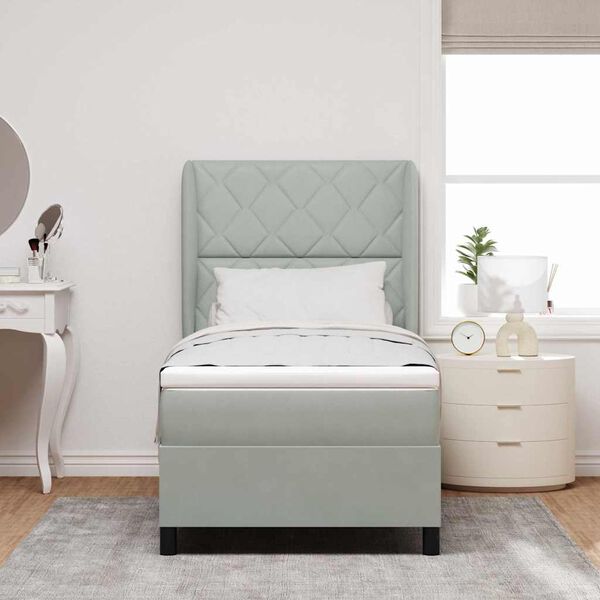 vidaXL Lit &agrave; ressorts avec matelas Gris clair 190 x 90 cm Polyester