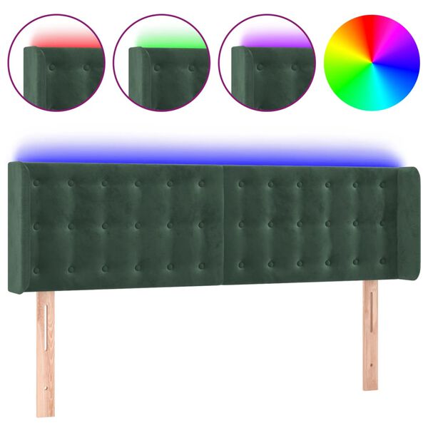 vidaXL T&ecirc;te de lit &agrave; LED Vert fonc&eacute; 147x16x78/88 cm Velours