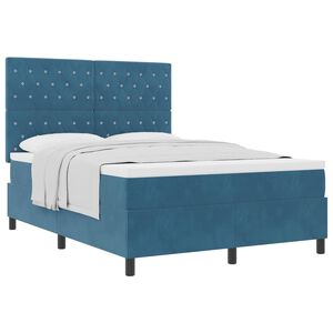 vidaXL Lit &agrave; ressorts avec matelas Bleu fonc&eacute; 140 x 190 cm Velours