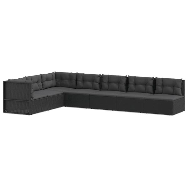 vidaXL Salon de jardin 7 pcs avec coussins Noir R&eacute;sine tress&eacute;e