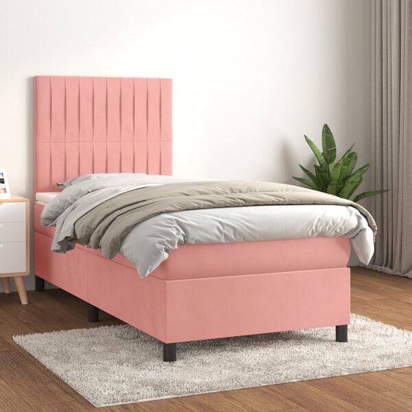 vidaXL Sommier &agrave; lattes de lit avec matelas Rose 100x200 cm Velours