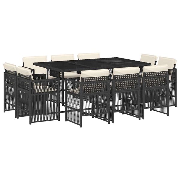 vidaXL Ensemble &agrave; manger de jardin 11 pcs coussins noir r&eacute;sine tress&eacute;e