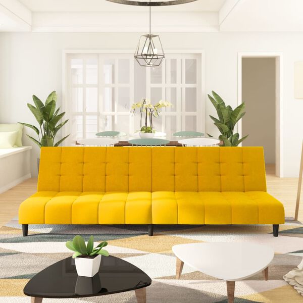 vidaXL Canap&eacute;-lit &agrave; 2 places Jaune Velours