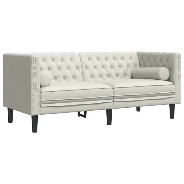 vidaXL Canap&eacute; Chesterfield avec traversins 2 places cr&egrave;me velours