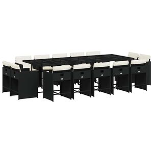 vidaXL Ensemble &agrave; manger de jardin 15 pcs coussins noir r&eacute;sine tress&eacute;e