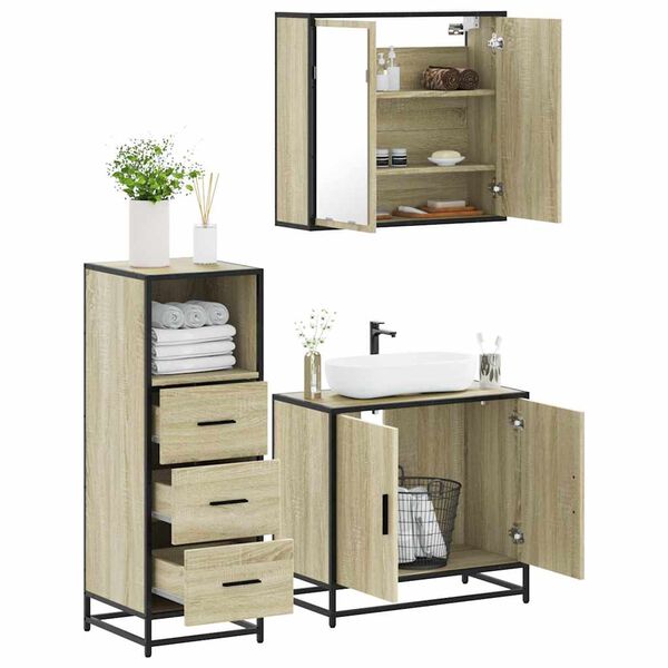 vidaXL Ensemble de meubles de salle de bain 3 pcs ch&ecirc;ne sonoma