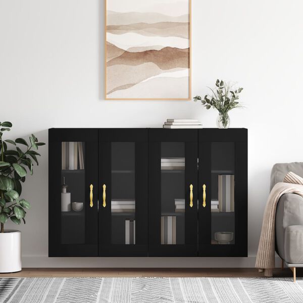 vidaXL Armoires murales 2 pcs noir bois d'ing&eacute;nierie