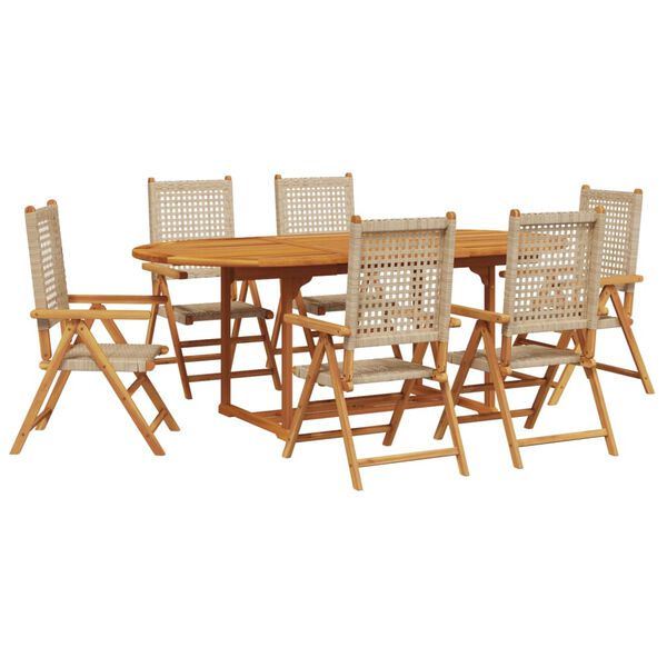 vidaXL Ensemble à manger de jardin 7 pcs beige rotin et bois massif