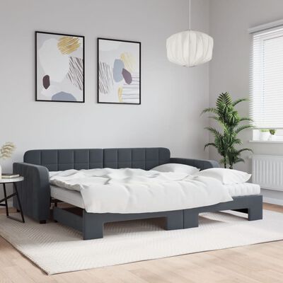 vidaXL Lit de jour avec gigogne et matelas gris foncé 90x200cm velours