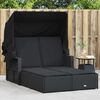 vidaXL Chaise longue double et auvent et coussins noir r&eacute;sine tress&eacute;e