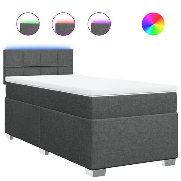 vidaXL Sommier &agrave; lattes de lit et matelas Gris fonc&eacute; 90x190 cm Tissu