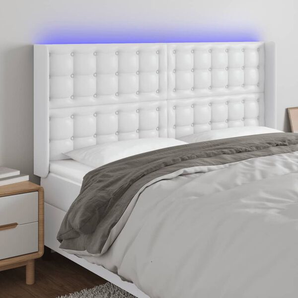 vidaXL T&ecirc;te de lit &agrave; LED Blanc 147x16x118/128 cm Similicuir