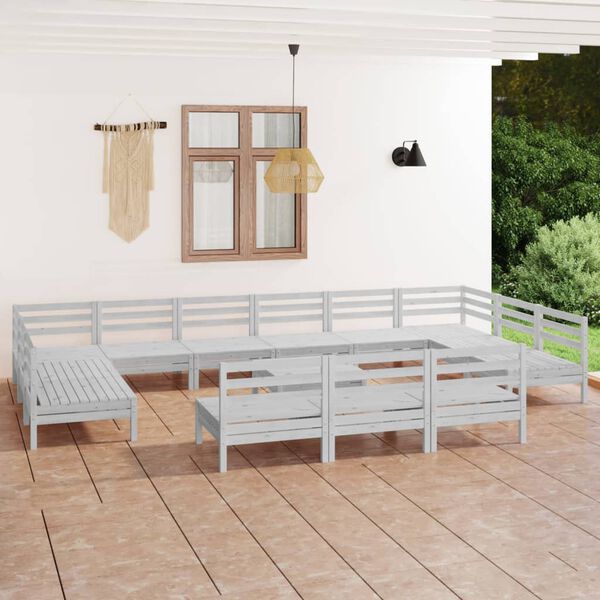 vidaXL Salon de jardin 14 pcs Blanc Bois de pin massif