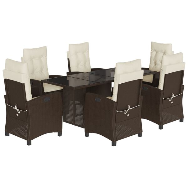 vidaXL Ensemble &agrave; manger de jardin et coussins 7 pcs marron rotin