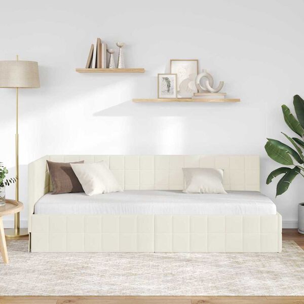 vidaXL Cadre de lit d'angle Cr&egrave;me 80 cm x 200 cm Velours