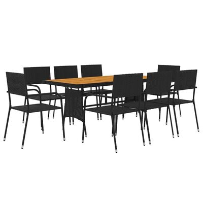 vidaXL Ensemble à manger d'extérieur 9 pcs Résine tressée Noir