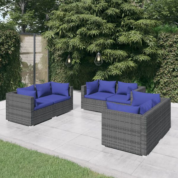 vidaXL Salon de jardin 6 pcs avec coussins r&eacute;sine tress&eacute;e gris