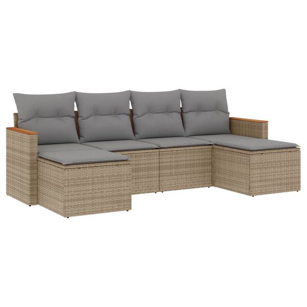 vidaXL Salon de jardin avec coussins 6pcs m&eacute;lange beige r&eacute;sine tress&eacute;e