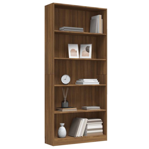 vidaXL Biblioth&egrave;que 5 niveaux Ch&ecirc;ne marron 80x24x175cm Bois ing&eacute;nierie