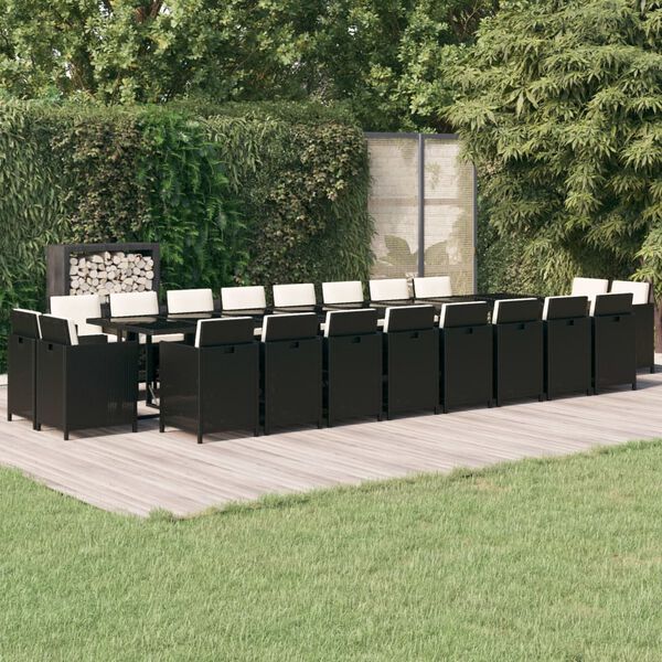vidaXL Ensemble &agrave; manger de jardin 21pcs coussins noir r&eacute;sine tress&eacute;e