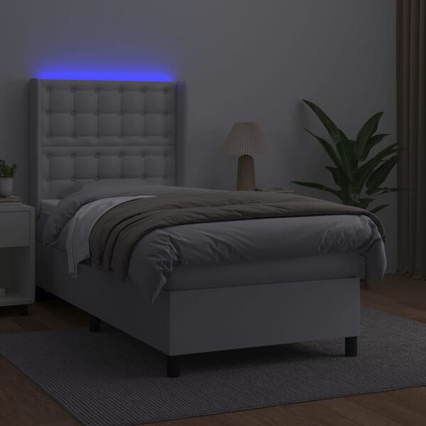 vidaXL Sommier &agrave; lattes de lit matelas LED Blanc 80x200cm Similicuir