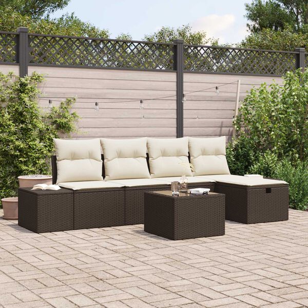 vidaXL Ensemble de canapé de jardin 6 pcs Marron polyrotin