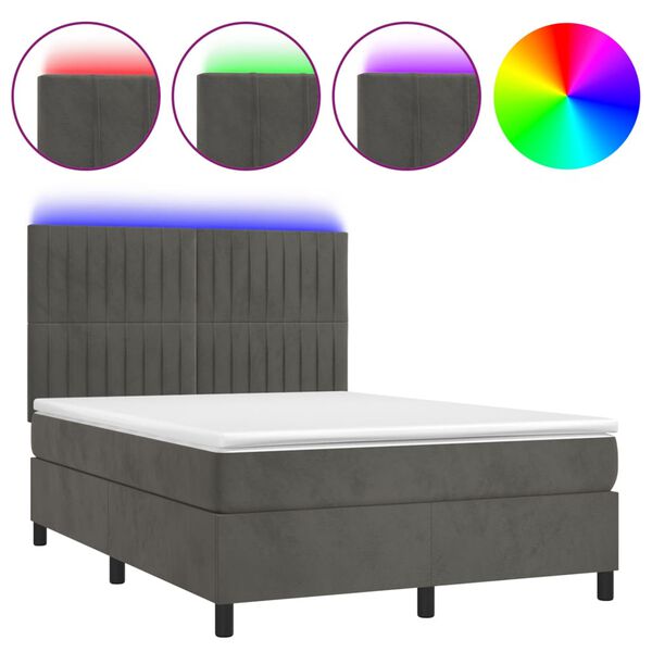 vidaXL Sommier &agrave; lattes de lit avec matelas LED Gris fonc&eacute; 140x190 cm