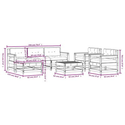 vidaXL Salon de jardin 7 pcs avec coussins noir bois massif