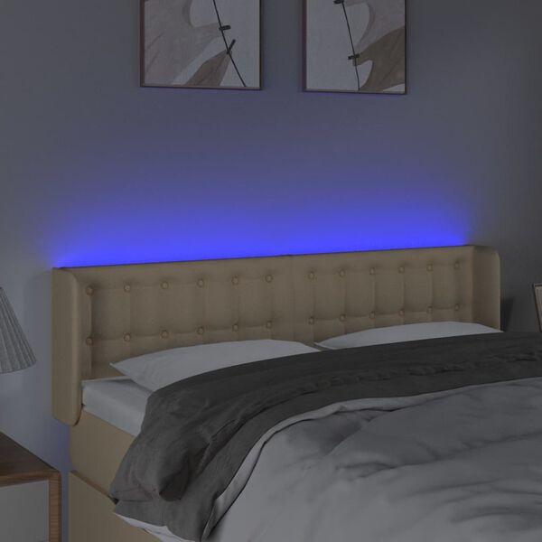 vidaXL T&ecirc;te de lit &agrave; LED Cr&egrave;me 147x16x78/88 cm Tissu