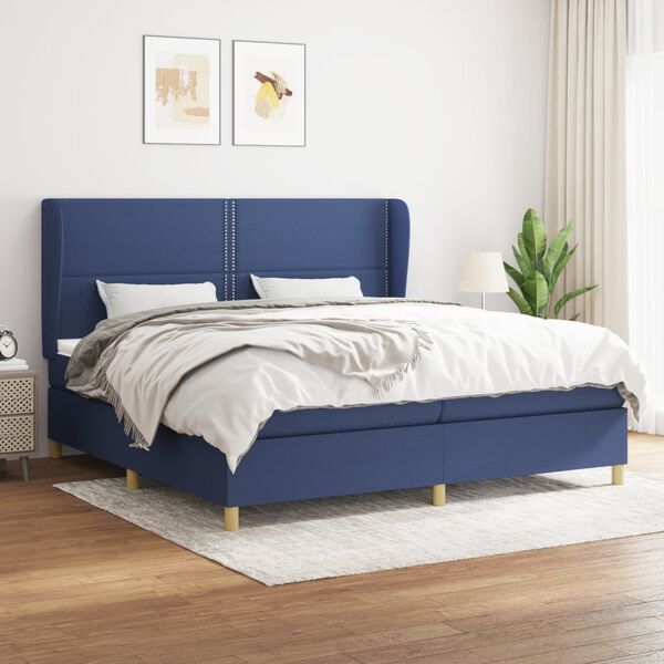 vidaXL Sommier &agrave; lattes de lit avec matelas Bleu 200x200 cm Tissu