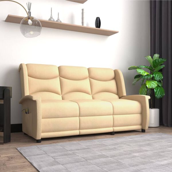 vidaXL Fauteuil de massage inclinable 3 places crème tissu microfibre