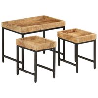 vidaXL Tables basses gigognes 3pcs bois de manguier massif brut et fer