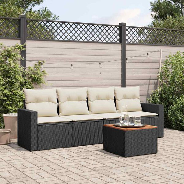 vidaXL Salon de jardin 5 pcs avec coussins noir r&eacute;sine tress&eacute;e
