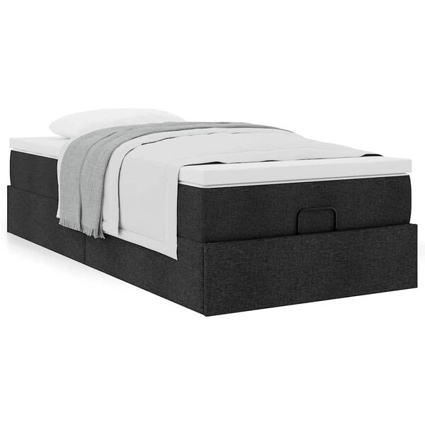 vidaXL Cadre de lit ottoman avec matelas noir 90x200 cm tissu