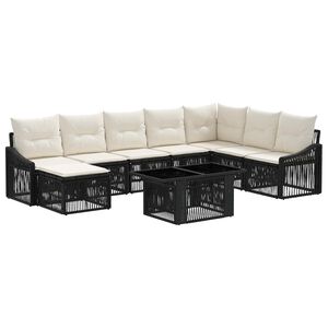 vidaXL Ensemble de canap&eacute; de jardin 9 pc Noir et blanc cr&egrave;me polyrotin