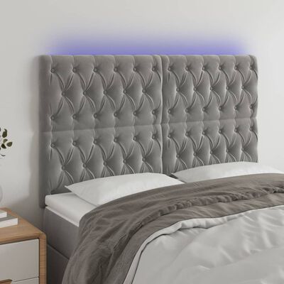 vidaXL Tête de lit à LED Gris clair 160x7x118/128 cm Velours