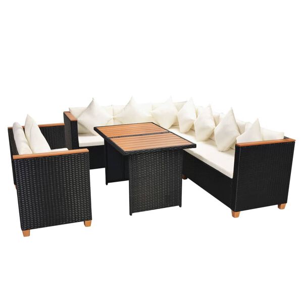 vidaXL Salon de jardin 5 pcs avec coussins résine tressée noir