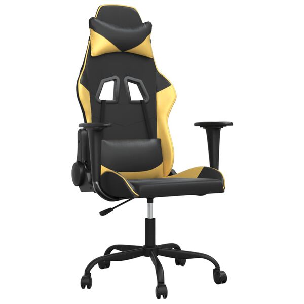 vidaXL Chaise de jeu de massage Noir et dor&eacute; Similicuir