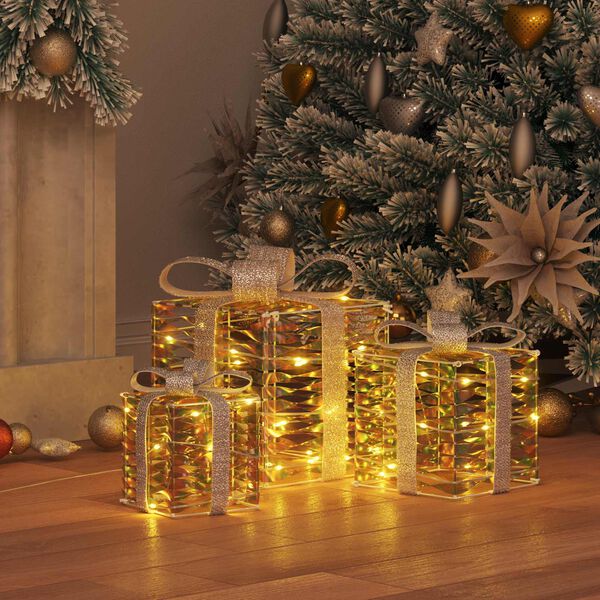 vidaXL Bo&icirc;te Cadeau avec 60 LED 3 pcs Blanc chaud 20 x 20 x 20 cm PET