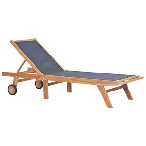 vidaXL Chaise longue pliable avec roulettes Teck massif et textil&egrave;ne