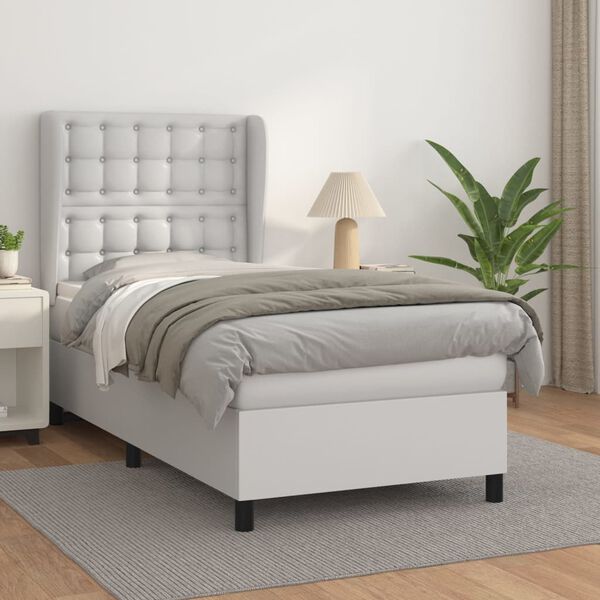 vidaXL Sommier &agrave; lattes de lit avec matelas Blanc 90x190 cm Similicuir