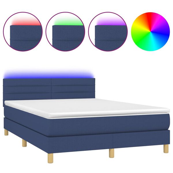 vidaXL Sommier &agrave; lattes de lit avec matelas LED Bleu 140x190 cm Tissu