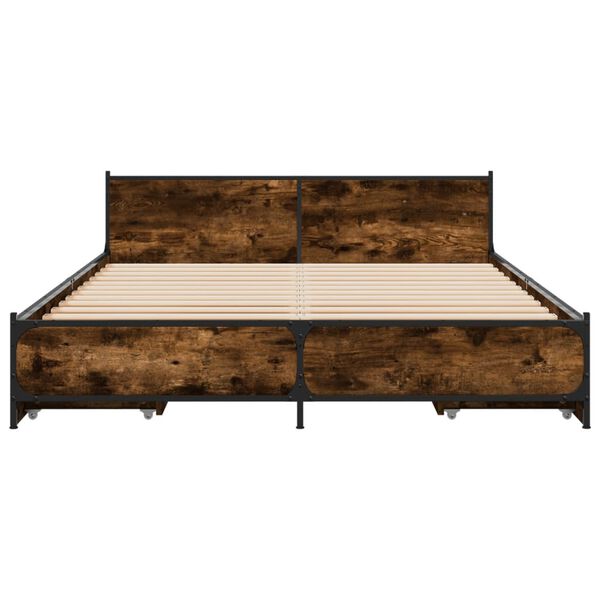 vidaXL Cadre de lit avec tiroirs sans matelas ch&ecirc;ne fum&eacute; 160x200 cm
