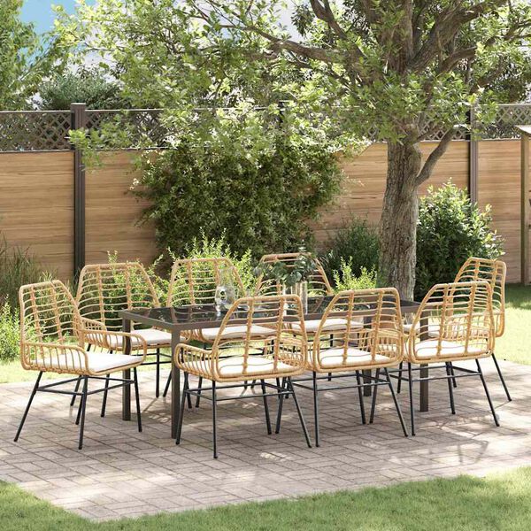 vidaXL Ensemble de salle &agrave; manger pour jardin 9 pcs Marron polyrotin