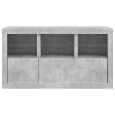 vidaXL Buffet avec lumières LED gris béton 123x37x67 cm