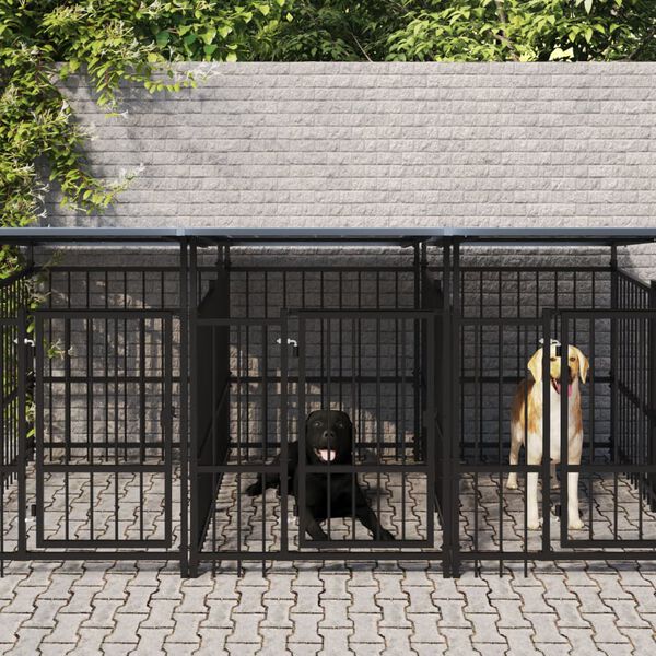 vidaXL Chenil d'ext&eacute;rieur avec toit pour chiens Acier 18,77 m&sup2;
