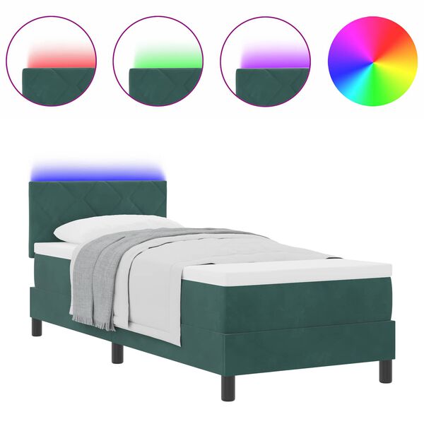 vidaXL Lit à ressort LED avec matelas Vert foncé 80 x 200 cm Velours
