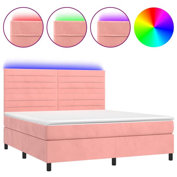 vidaXL Sommier &agrave; lattes de lit avec matelas LED Rose 180x200cm Velours
